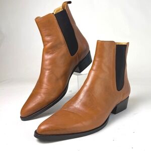 Jack Erwin Tan Leather Chelsea Boots Pointed Toe Made in Portugal Mens 8.5